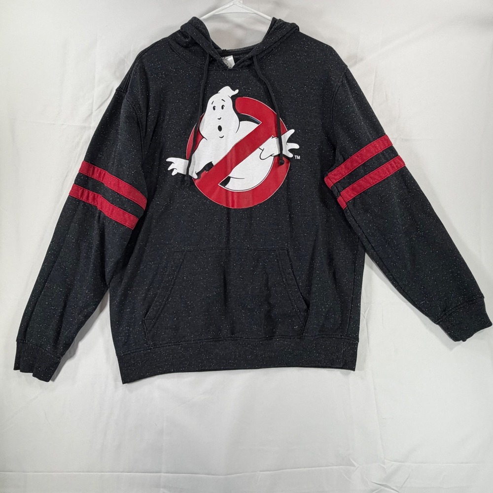 Ghostbusters Graphic Hoodie 2016 Mens XL Black Speckled Red Stripes Sweatshirt